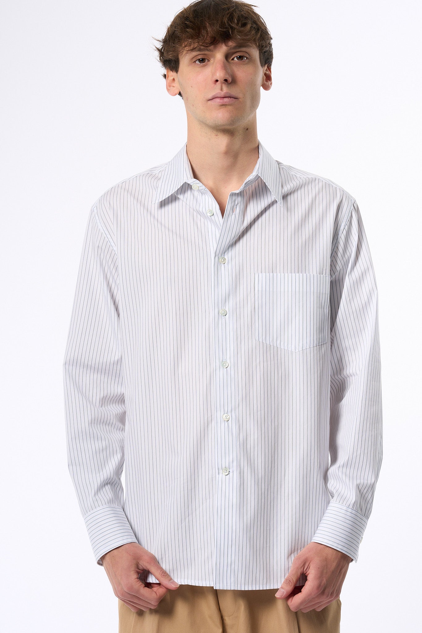 Grifoni Camicia Righe Bianco Uomo-4