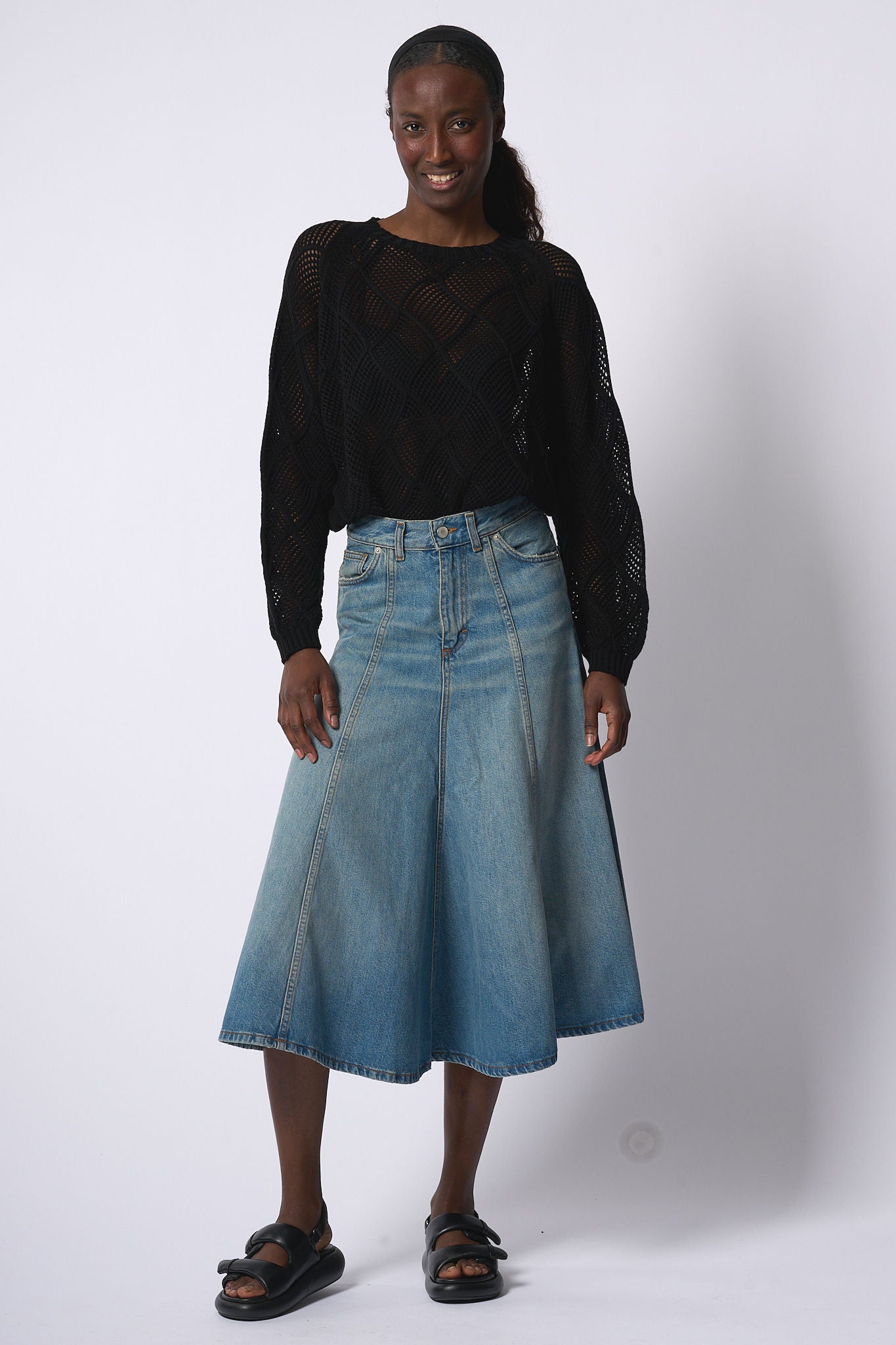 Haikure Gonna Midi Denim Medio Donna-2