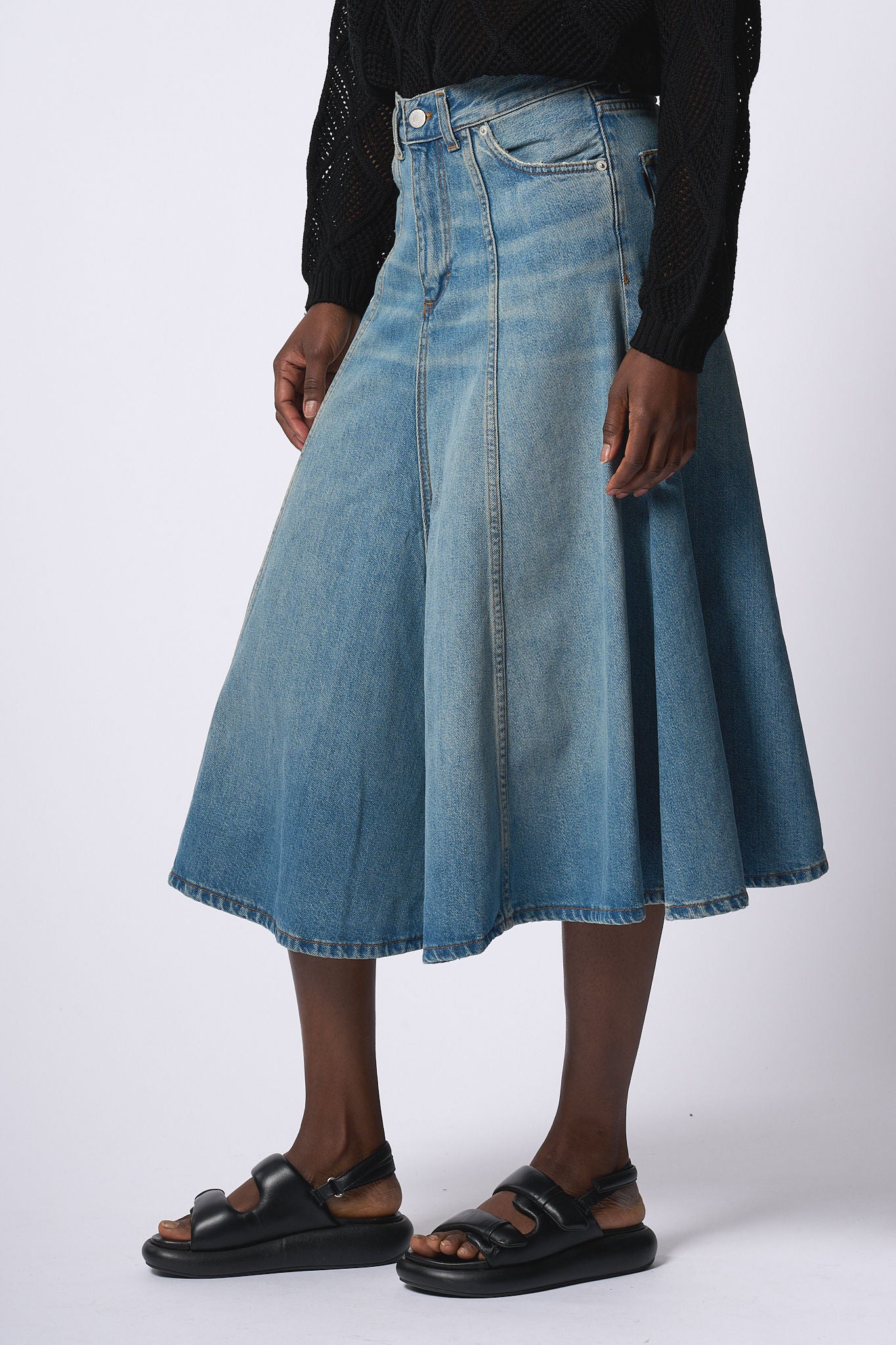 Haikure Gonna Midi Denim Medio Donna-1