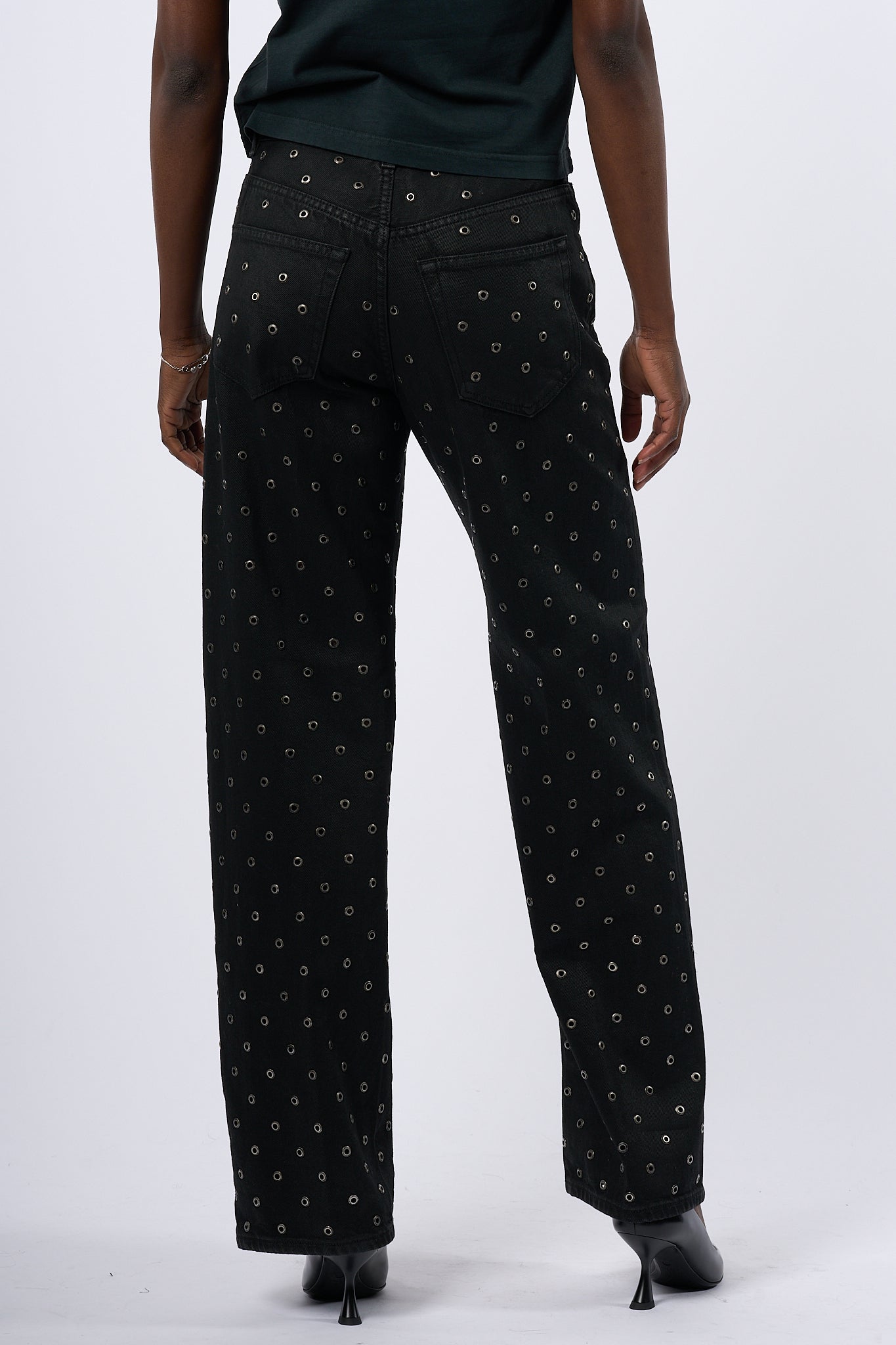 Haikure Jeans Bonnie con Borchie Nero Donna-5