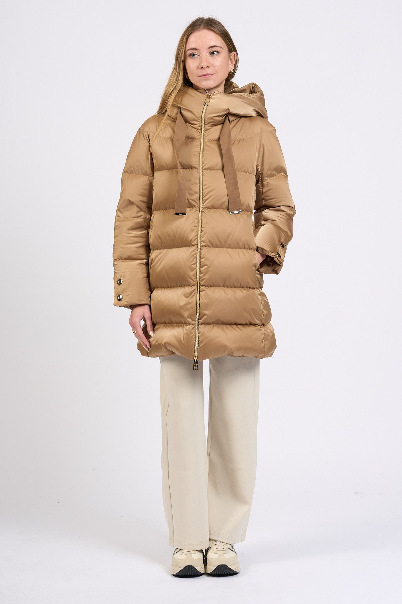 Herno A-shape In Raso Cammello Donna-5