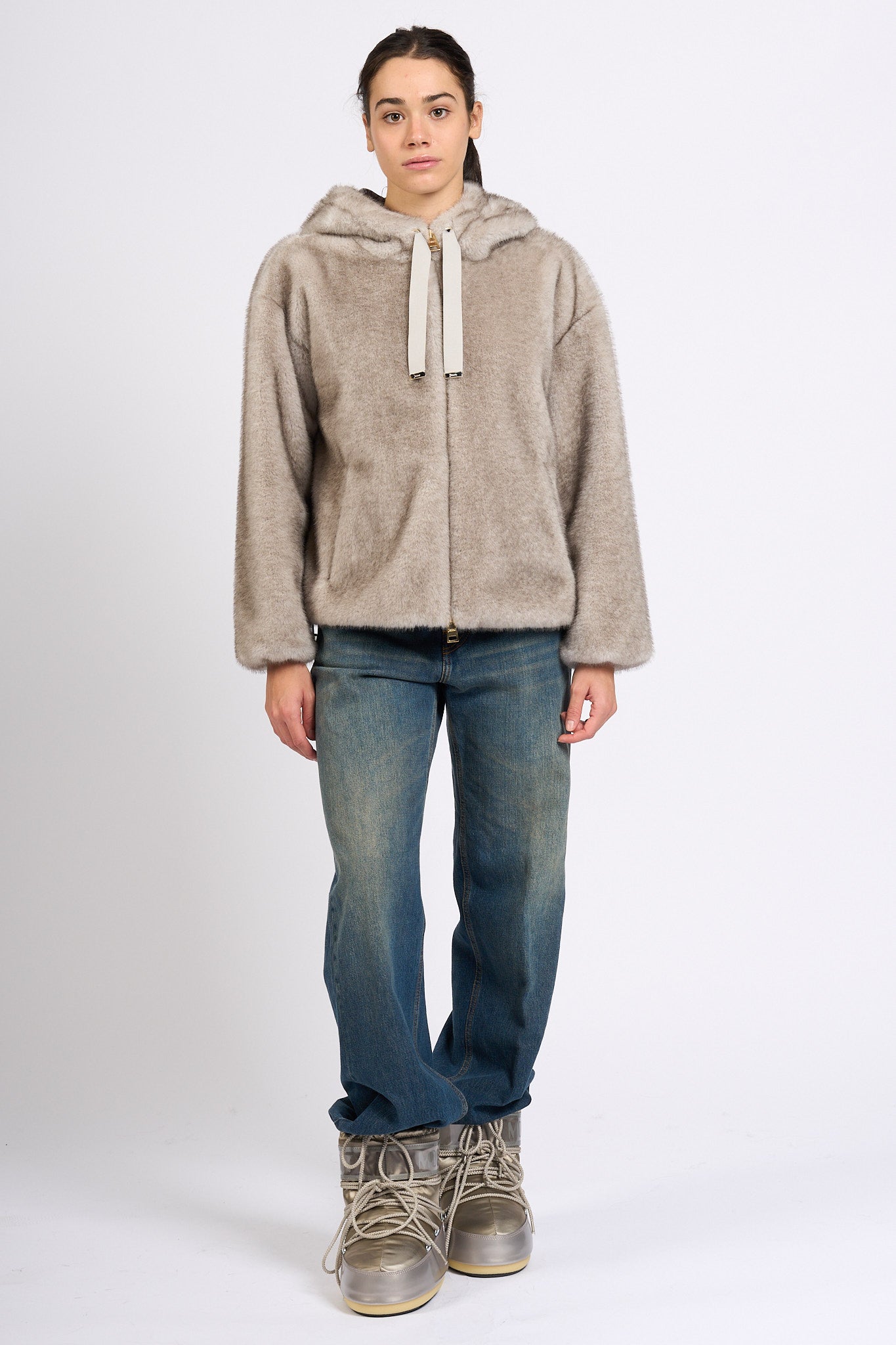 Herno Bomber Ecopelliccia Grigio perla Donna-2