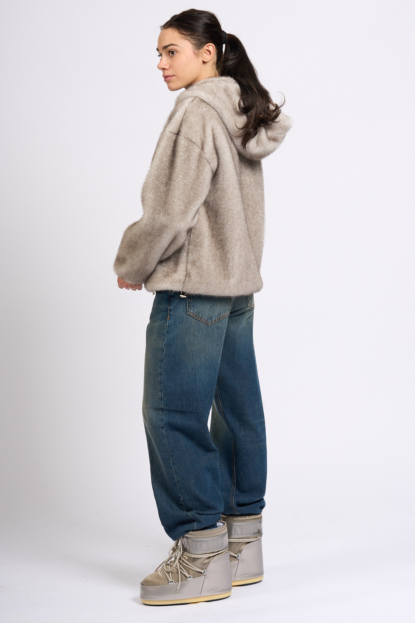 Herno Bomber Ecopelliccia Grigio perla Donna-8