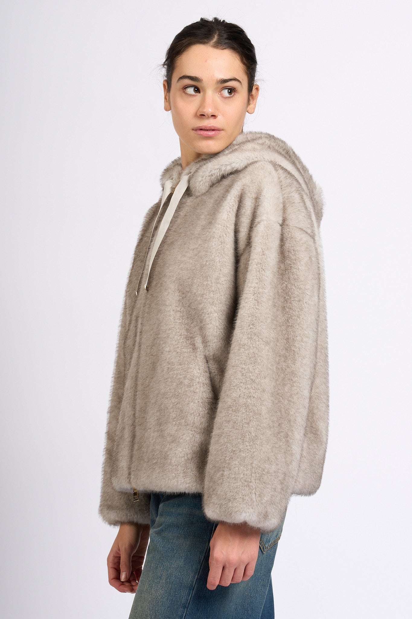 Herno Bomber Ecopelliccia Grigio perla Donna-4