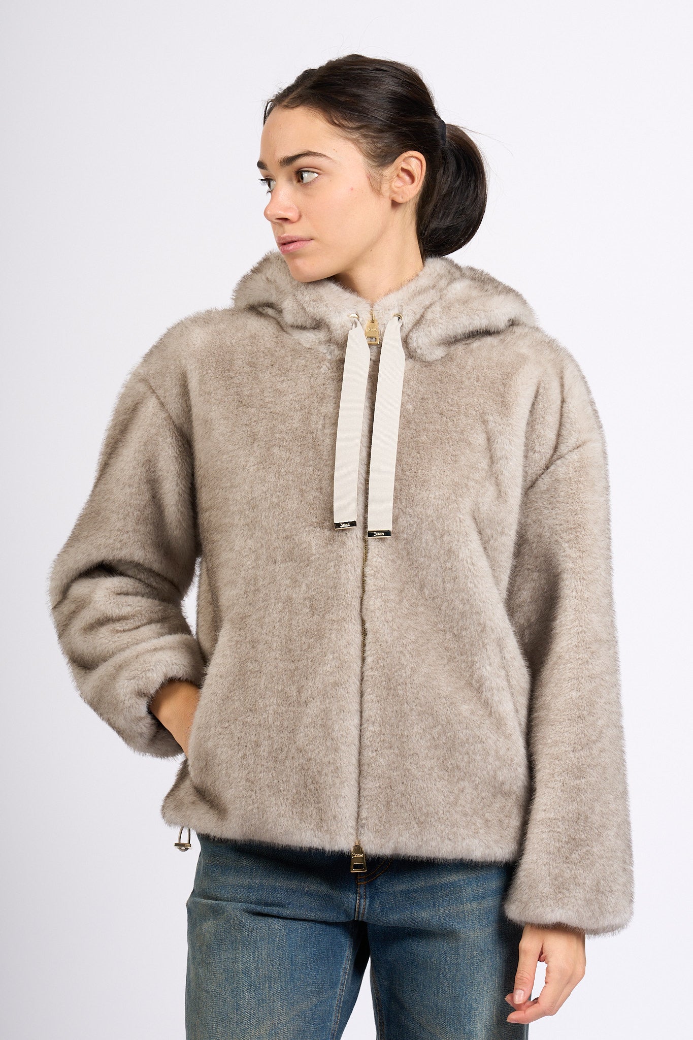 Herno Bomber Ecopelliccia Grigio perla Donna-1