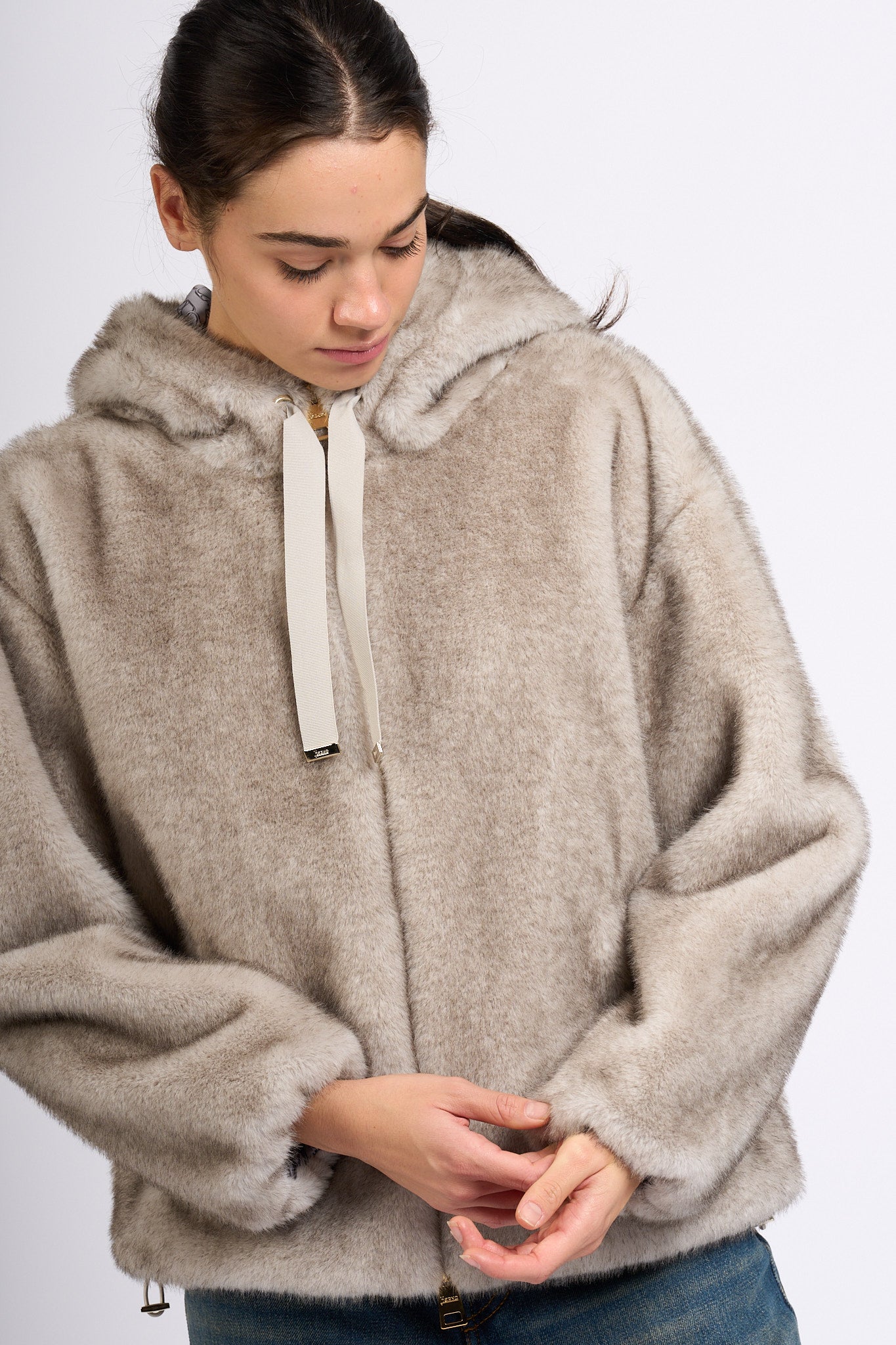 Herno Bomber Ecopelliccia Grigio perla Donna-6