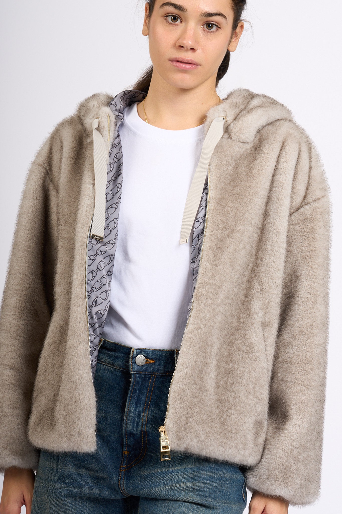 Herno Bomber Ecopelliccia Grigio perla Donna-7