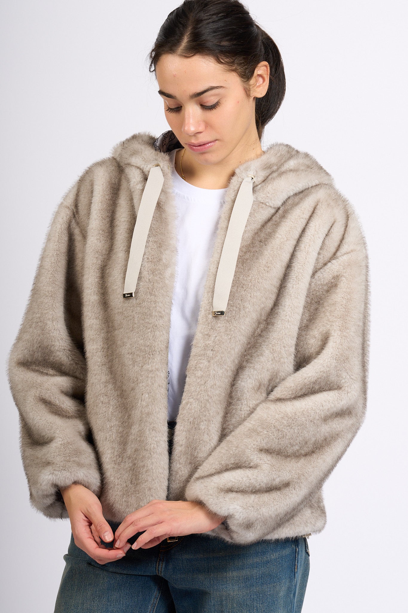 Herno Bomber Ecopelliccia Grigio perla Donna-3