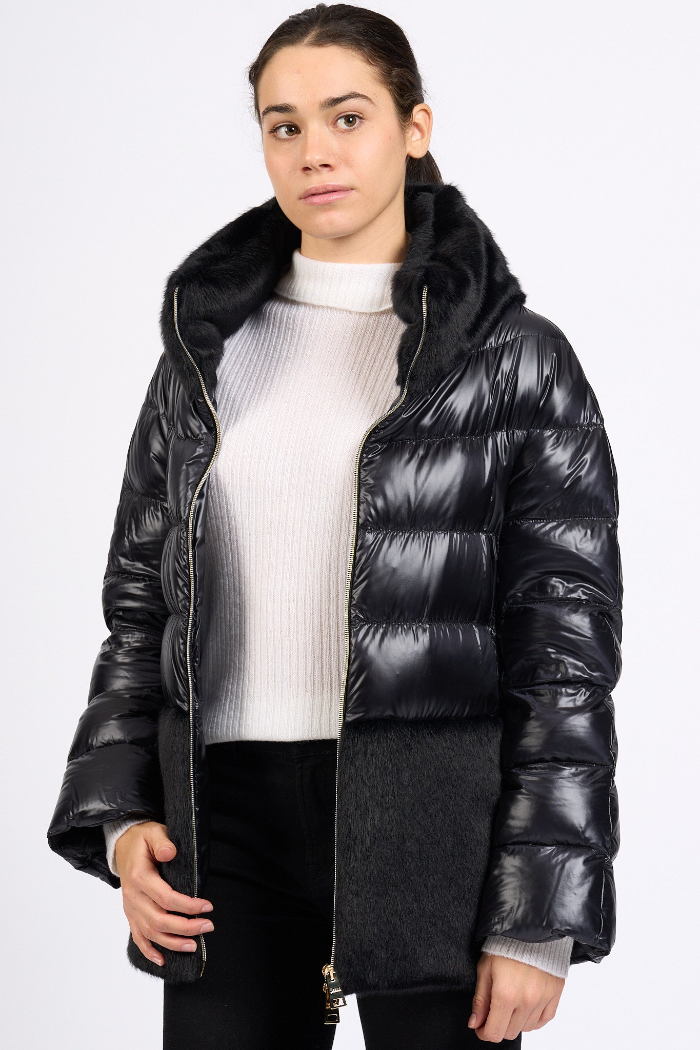 Herno Cappa Ultralight Faux Fur Nero Donna-8