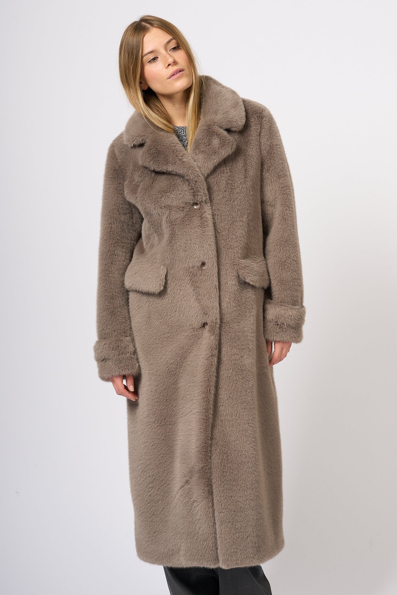 Herno Women's Dove Grey Eco-Fur Coat-5