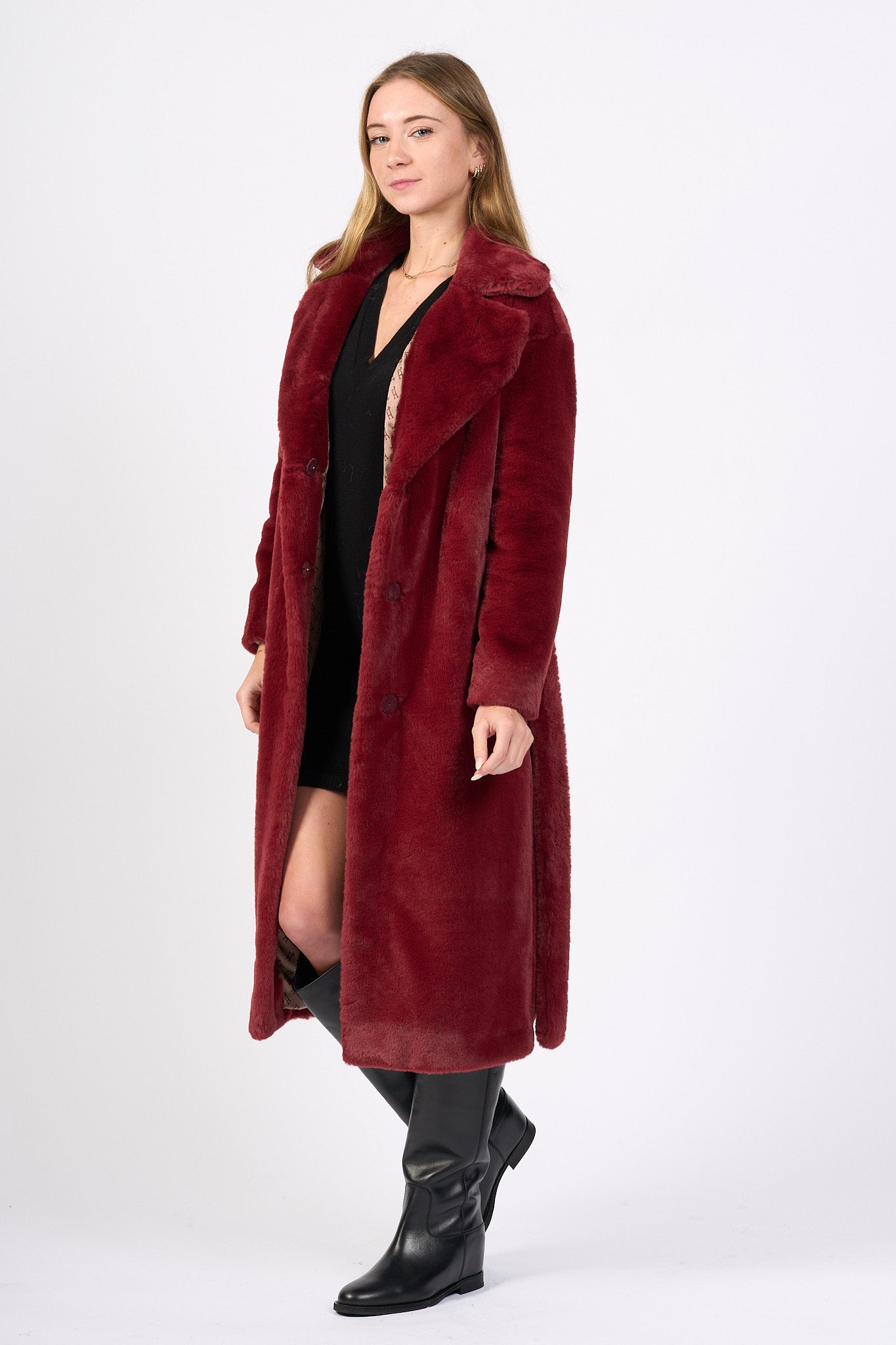 Herno Cappotto Faux Fur Bordeaux Donna-3