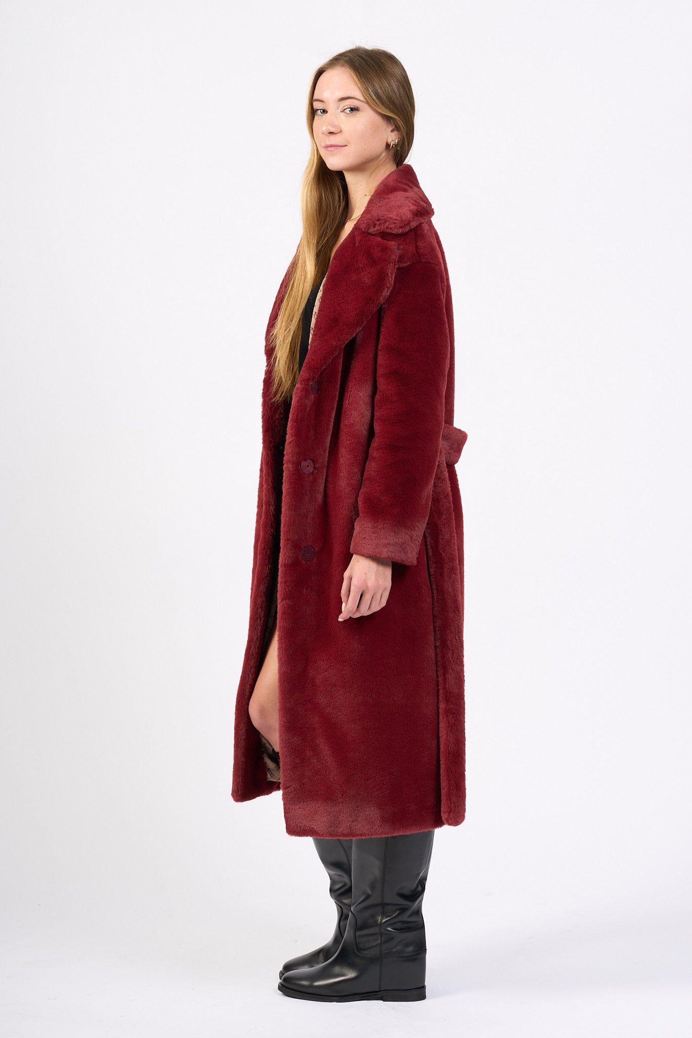 Herno Cappotto Faux Fur Bordeaux Donna-5