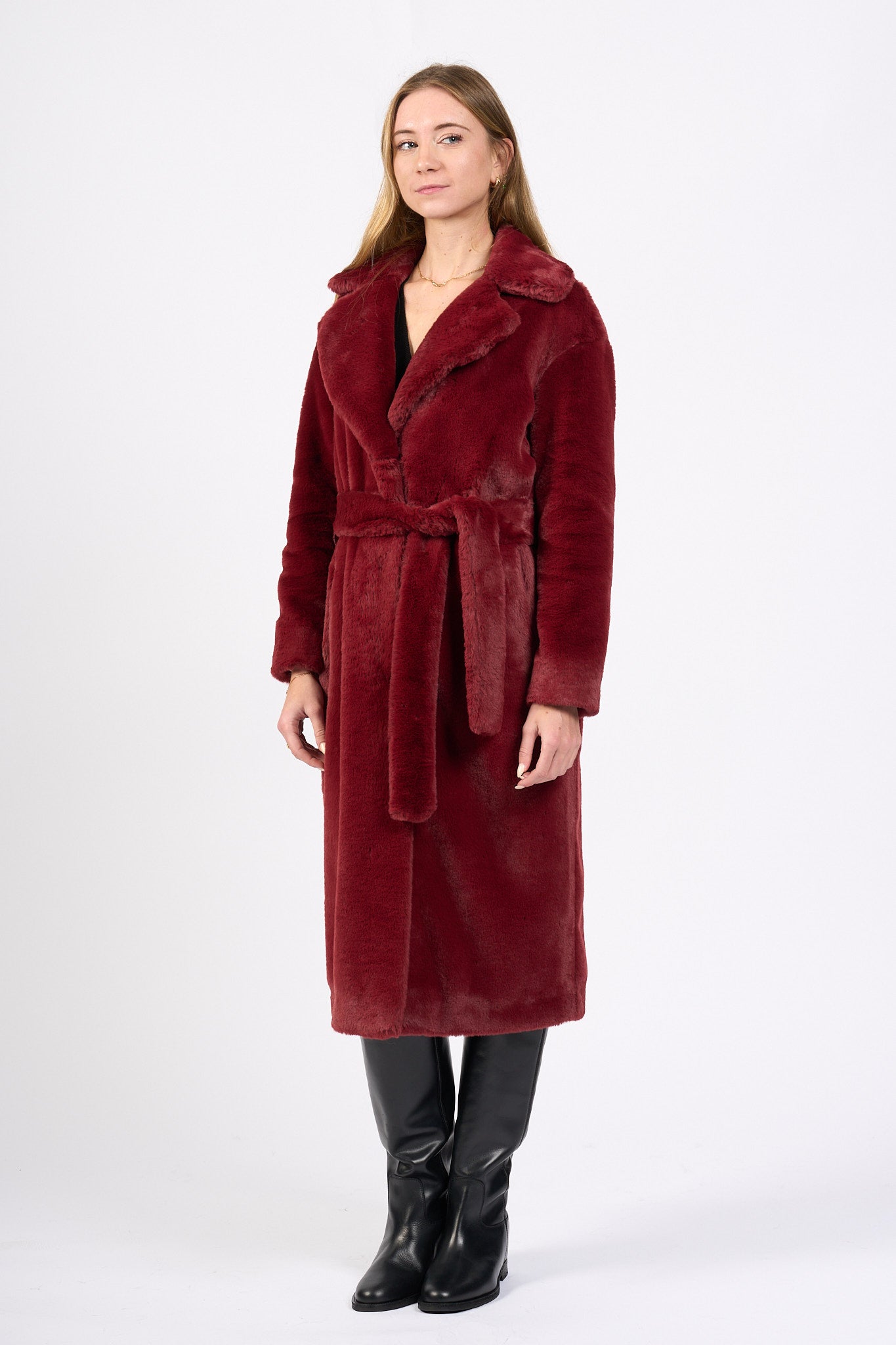 Herno Cappotto Faux Fur Bordeaux Donna-6
