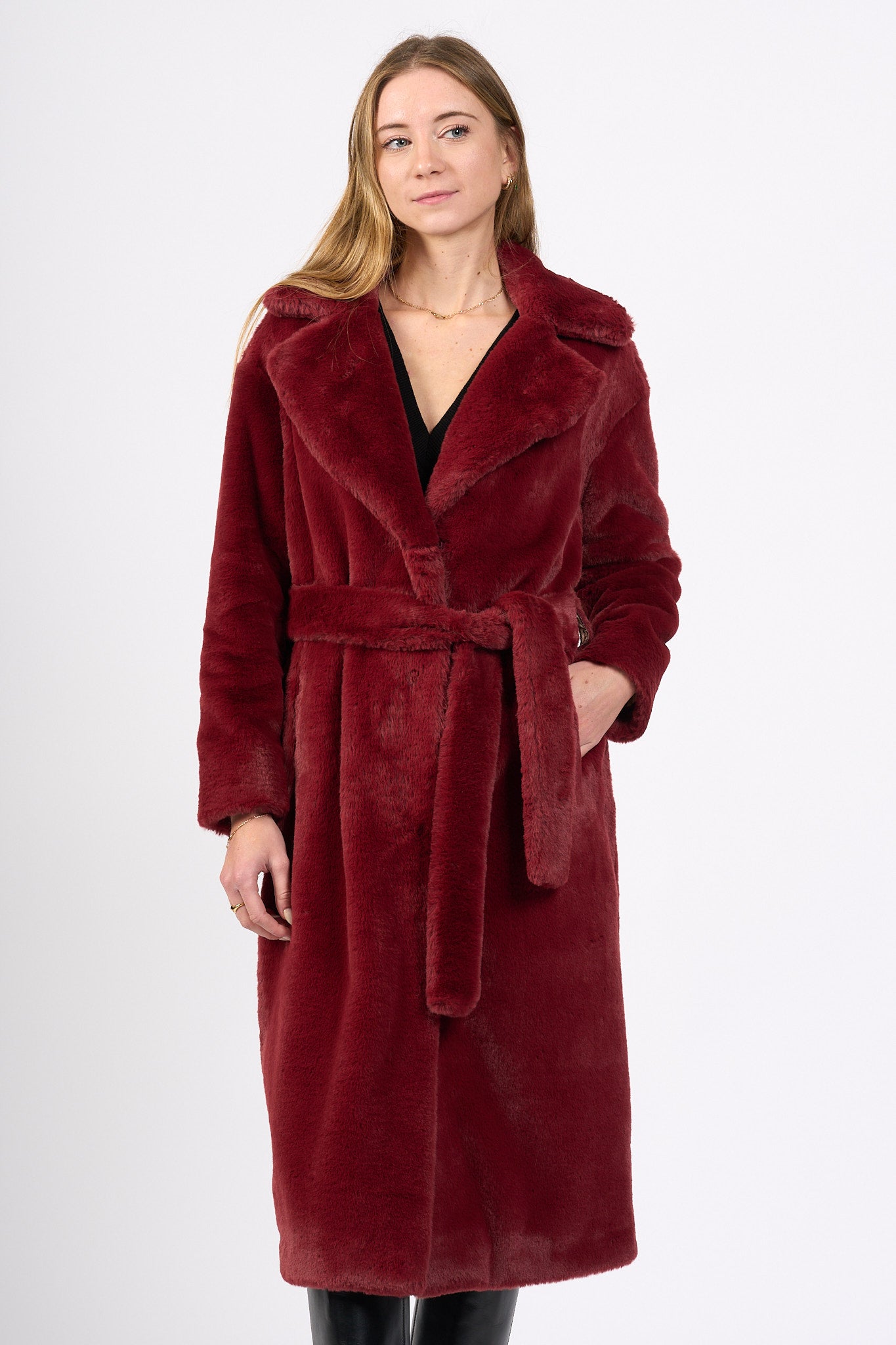 Herno Cappotto Faux Fur Bordeaux Donna-7