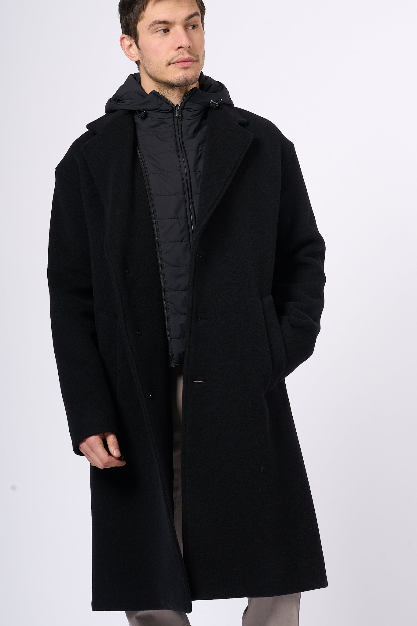 Herno Black Cloth Coat Men-3