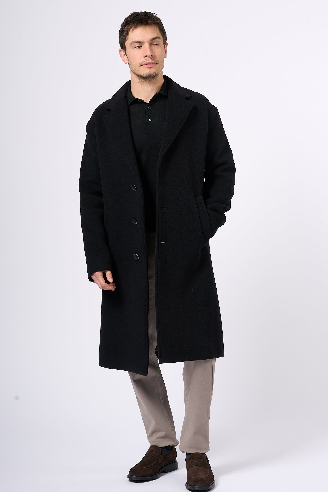 Herno Black Cloth Coat Men-4