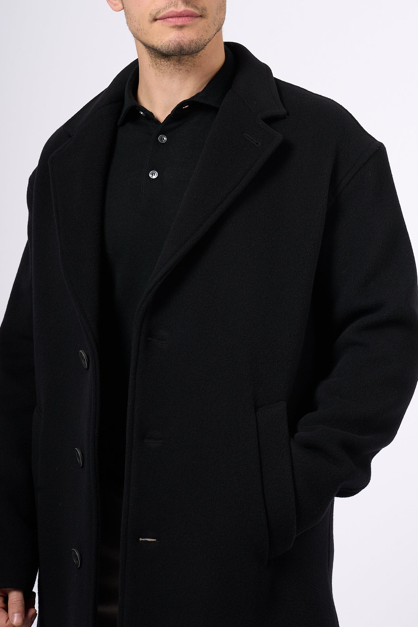 Herno Black Cloth Coat Men-5