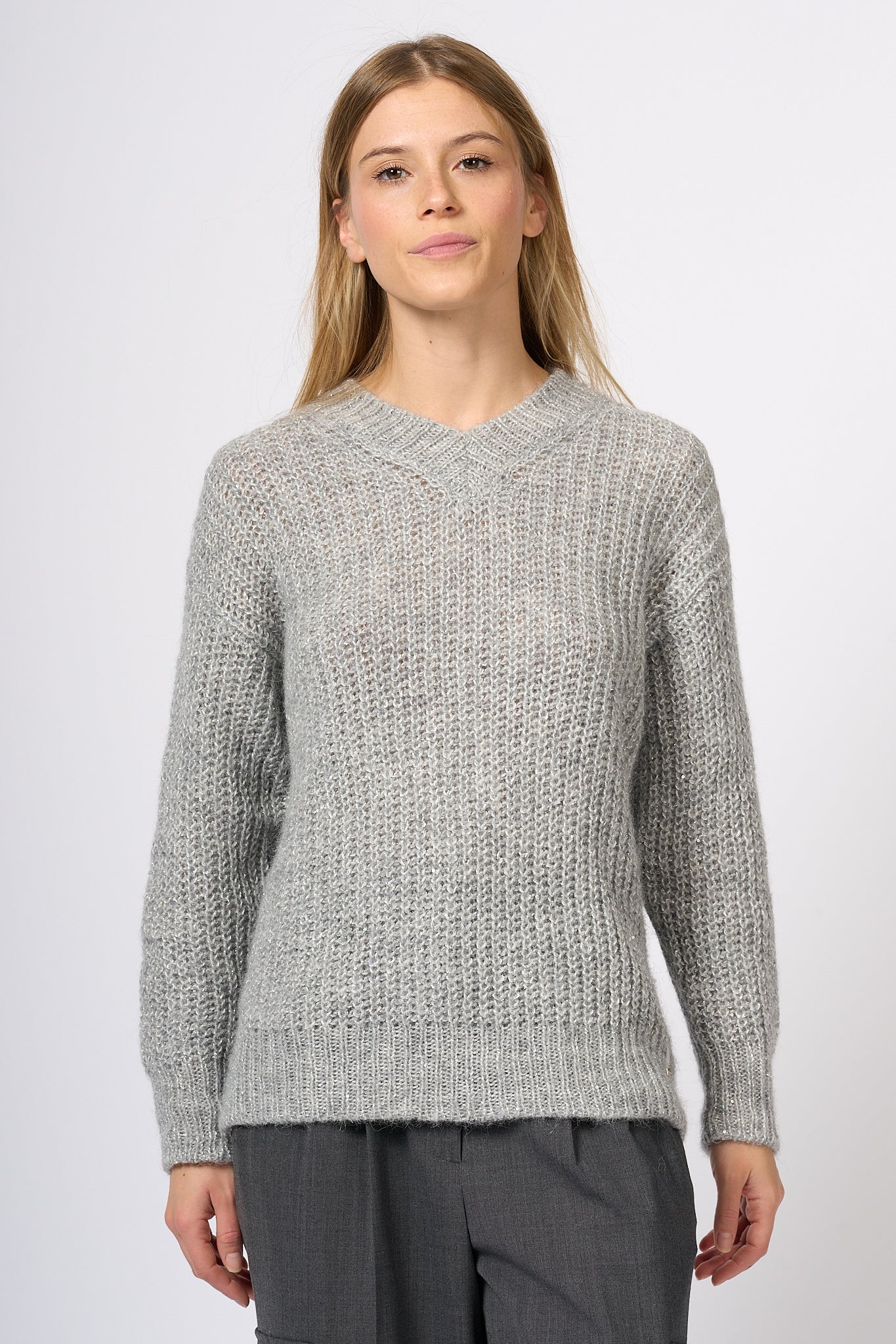 Herno V Cornflower Sweater Pearl Grey Women-3