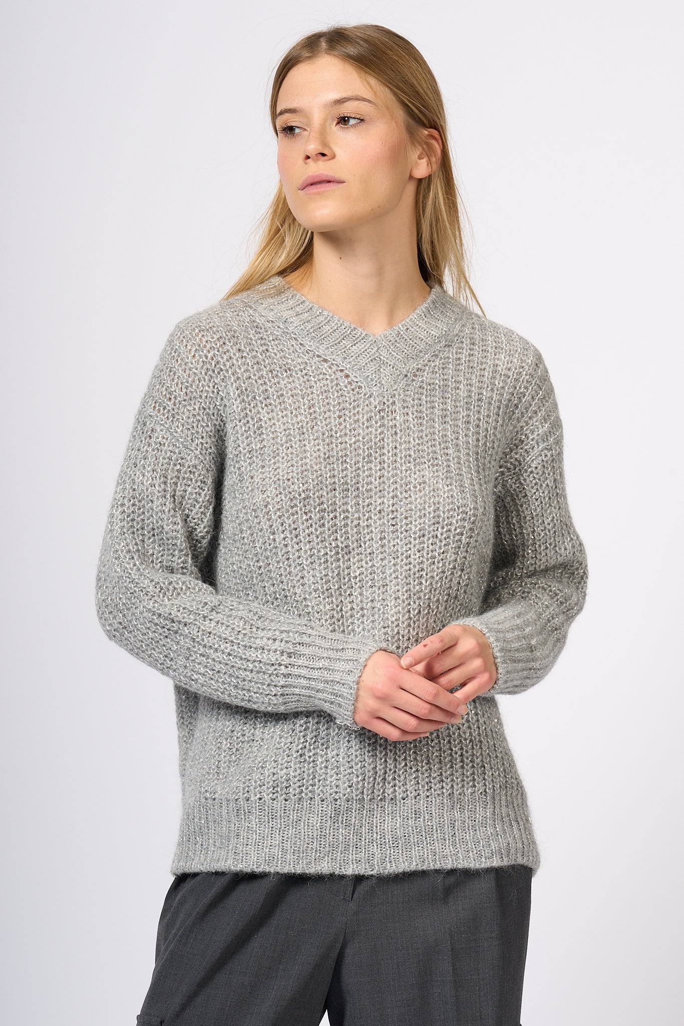 Herno V Cornflower Sweater Pearl Grey Women-4