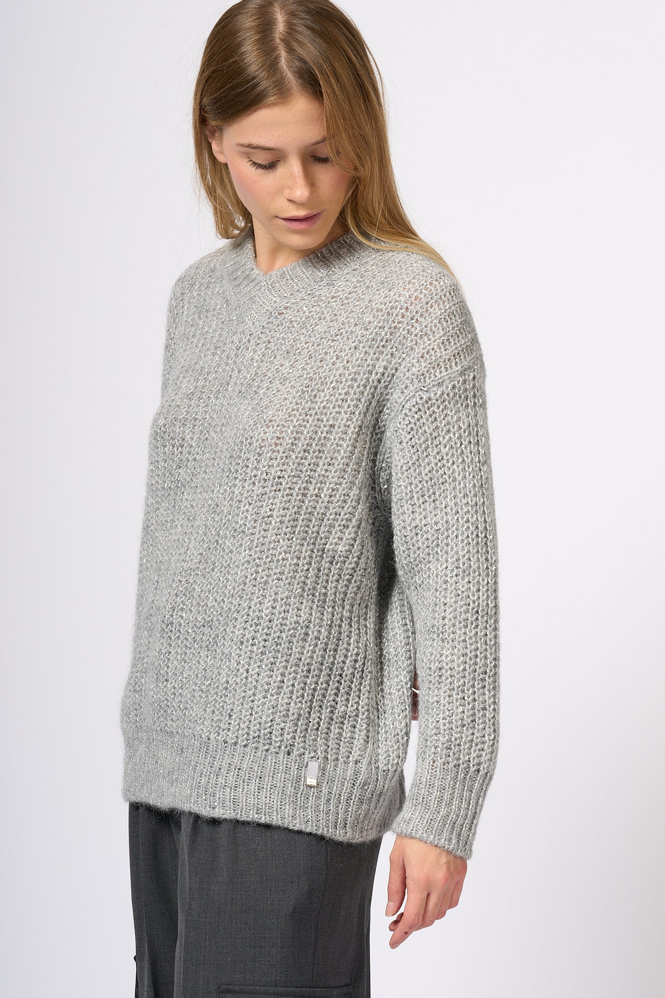 Herno V Cornflower Sweater Pearl Grey Women-1