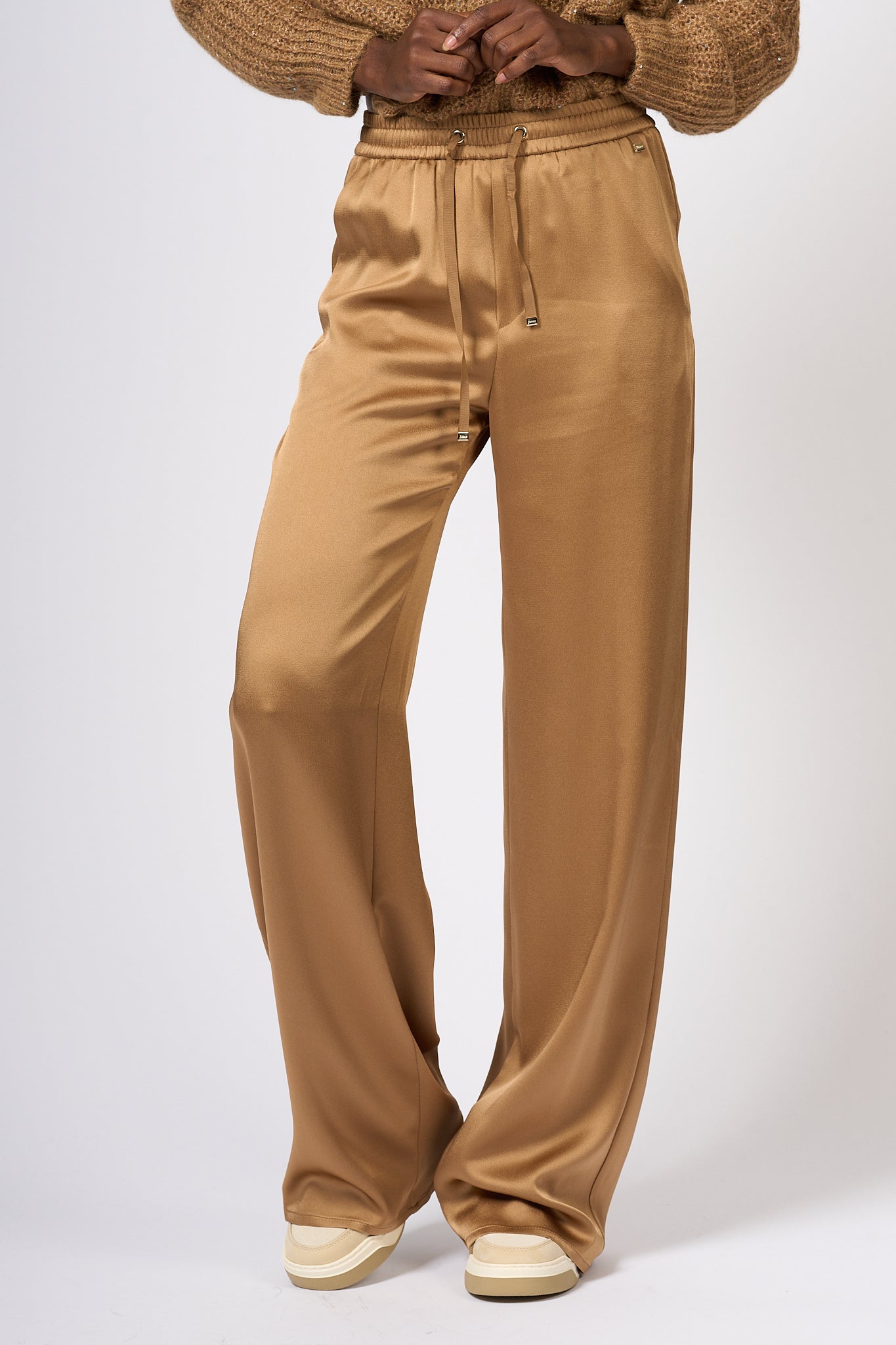 Herno Women's Camel Satin Trousers-5