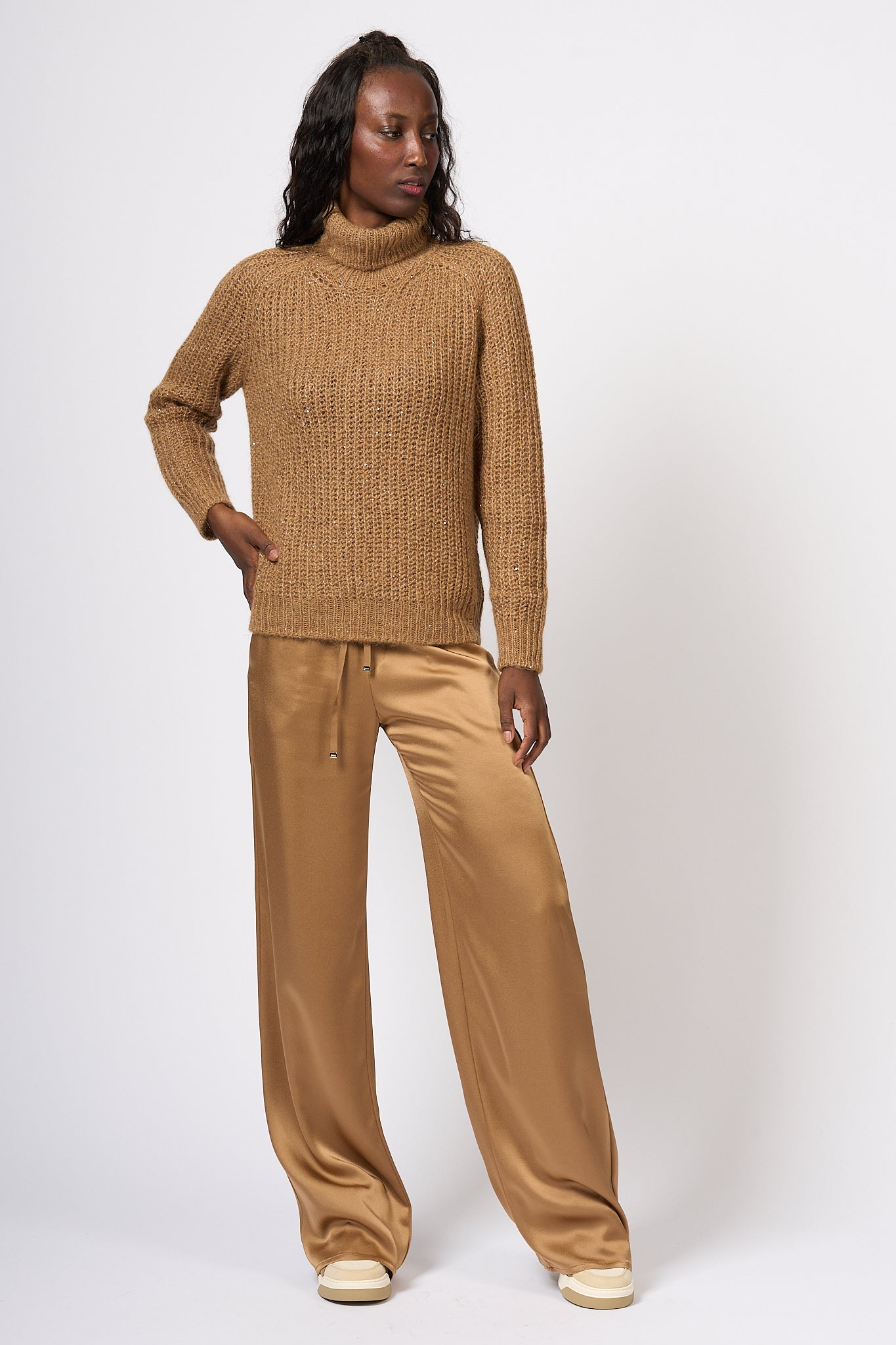 Herno Women's Camel Satin Trousers-9