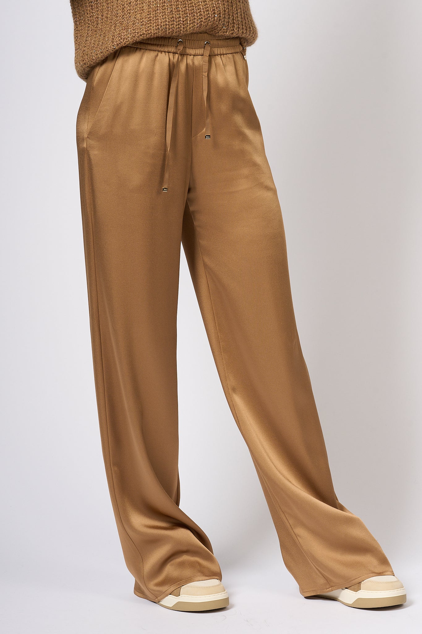 Herno Women's Camel Satin Trousers-3