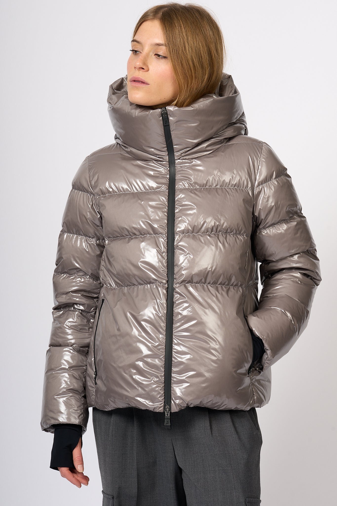 Herno Women's Grey Shiny Down Jacket-4