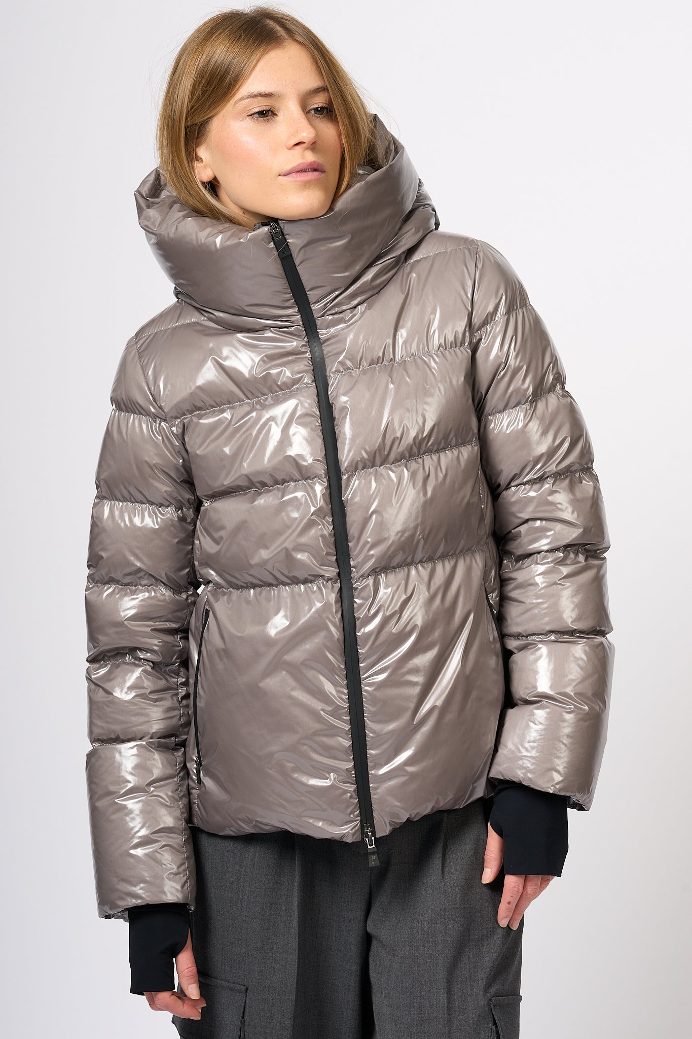 Herno Women's Grey Shiny Down Jacket-1