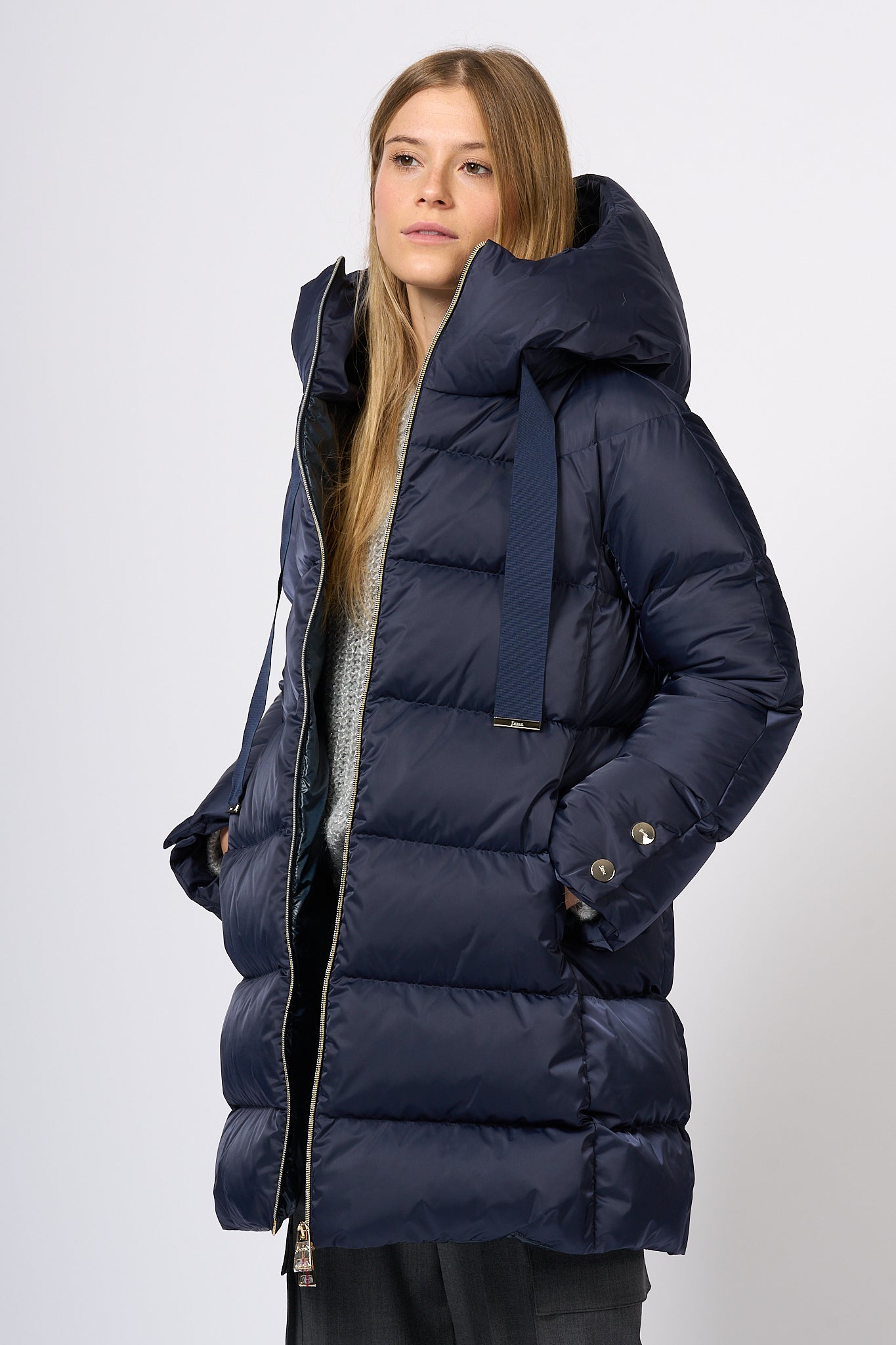 Herno Satin Down Jacket Blue Women-4