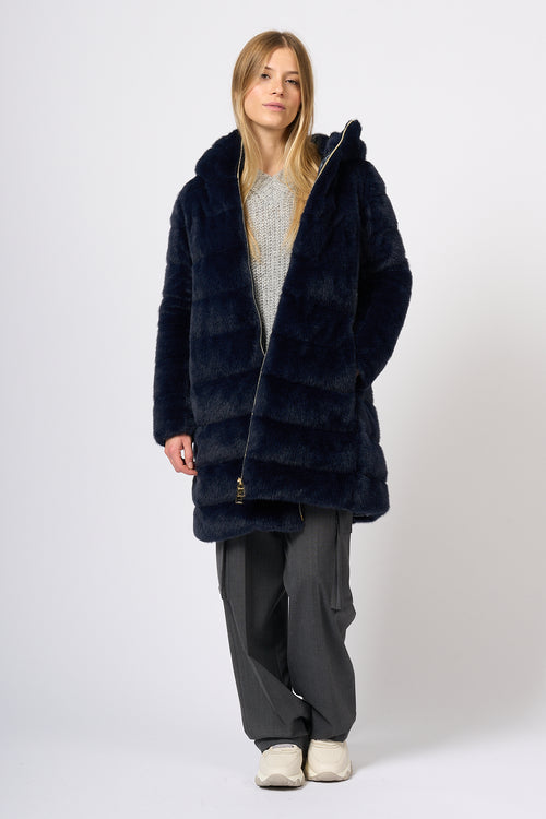 Herno Down Jacket Eco Fur Blue Women-2