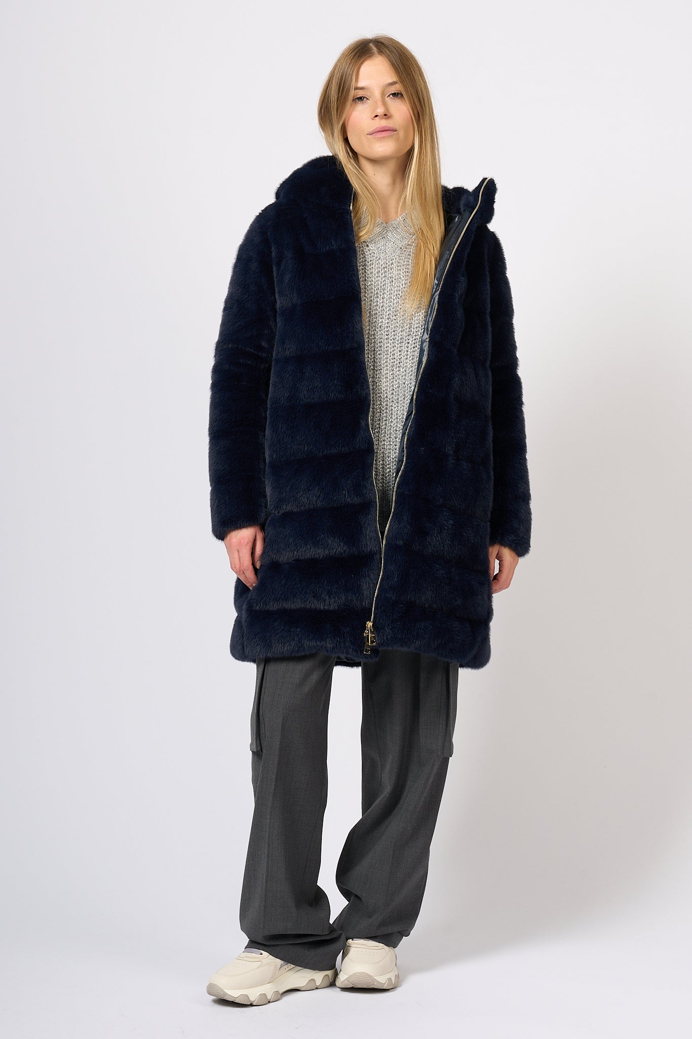 Herno Down Jacket Eco Fur Blue Women-3