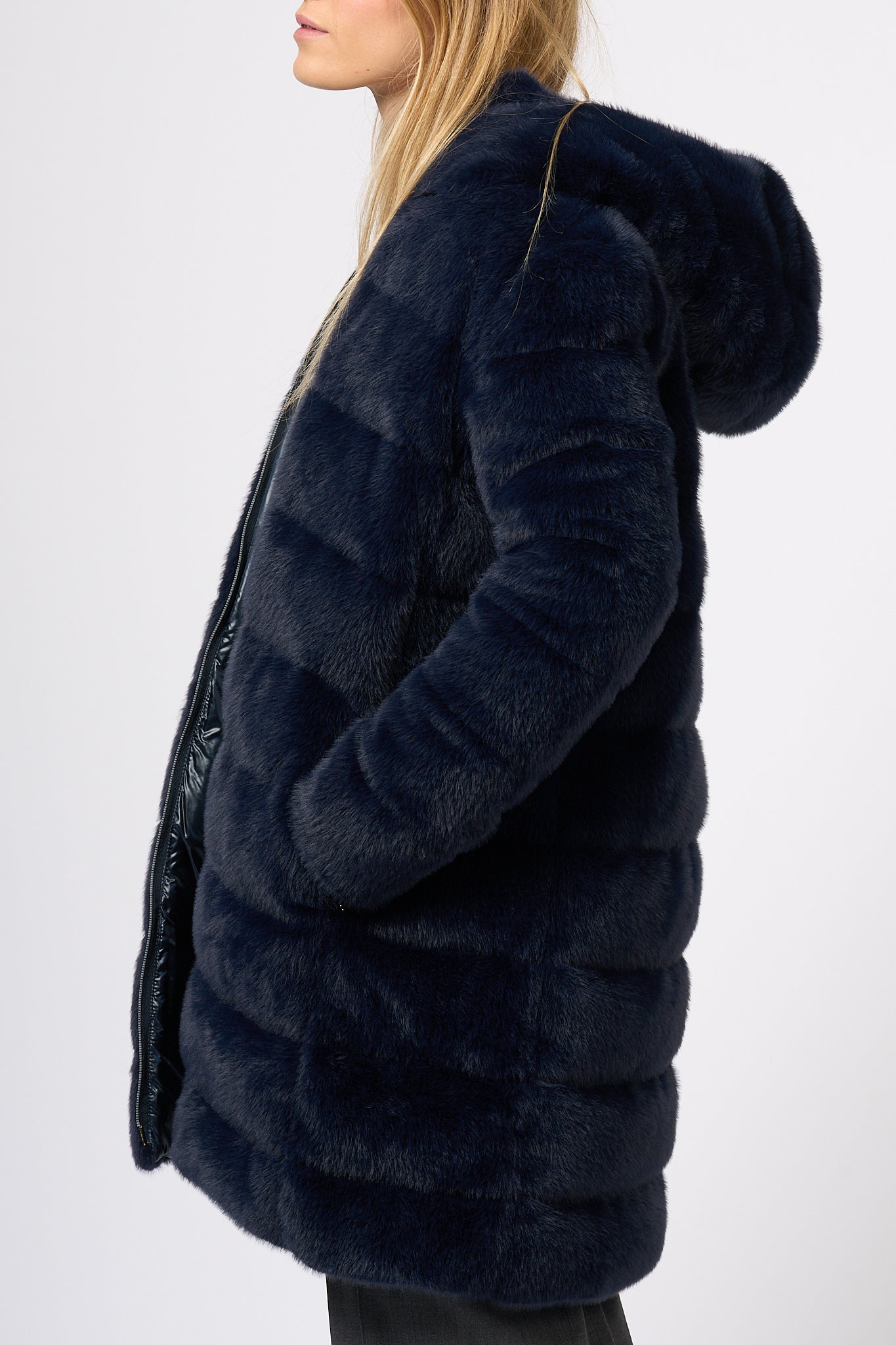 Herno Down Jacket Eco Fur Blue Women-1