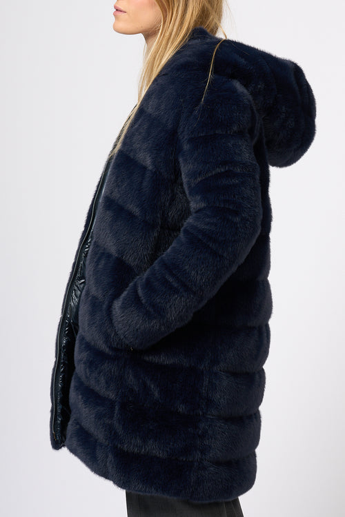 Herno Down Jacket Eco Fur Blue Women