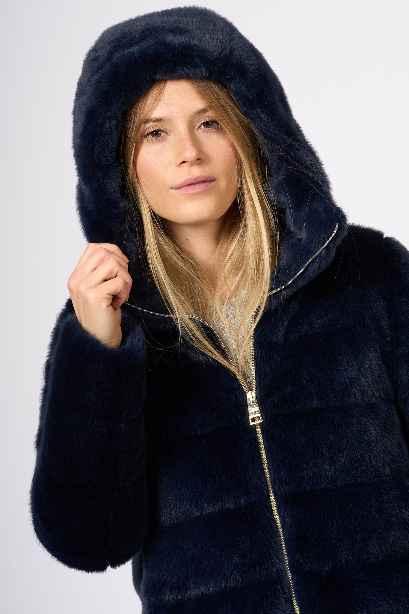 Herno Down Jacket Eco Fur Blue Women-8