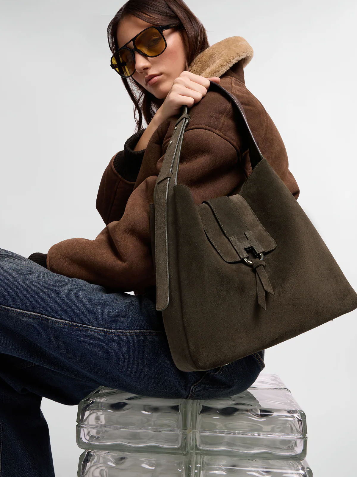 Hogan Borsa Hobo Trend Verticale Camoscio Moro Donna-2