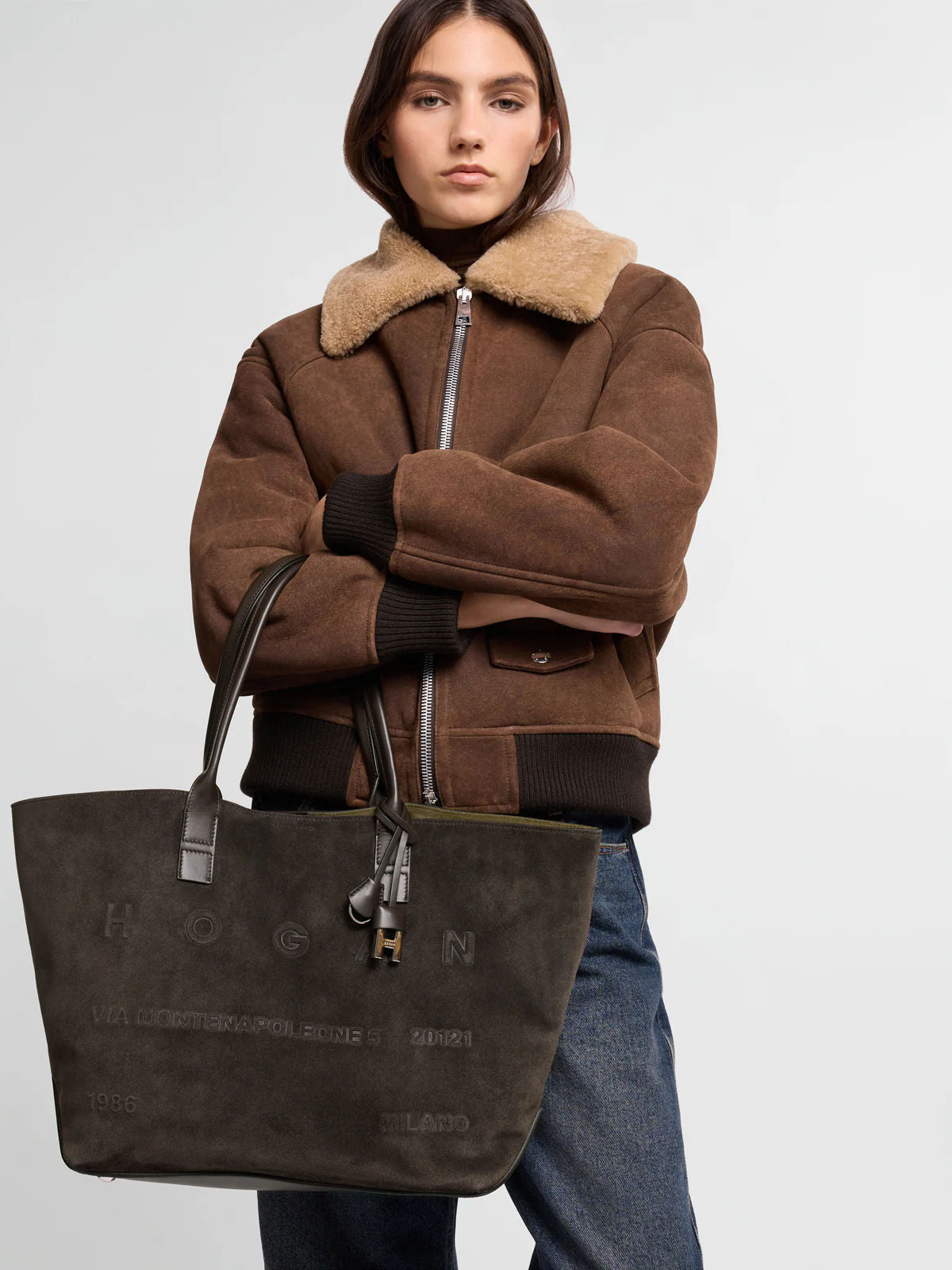 Hogan Shopping Bag in Camoscio Marrone Donna-4