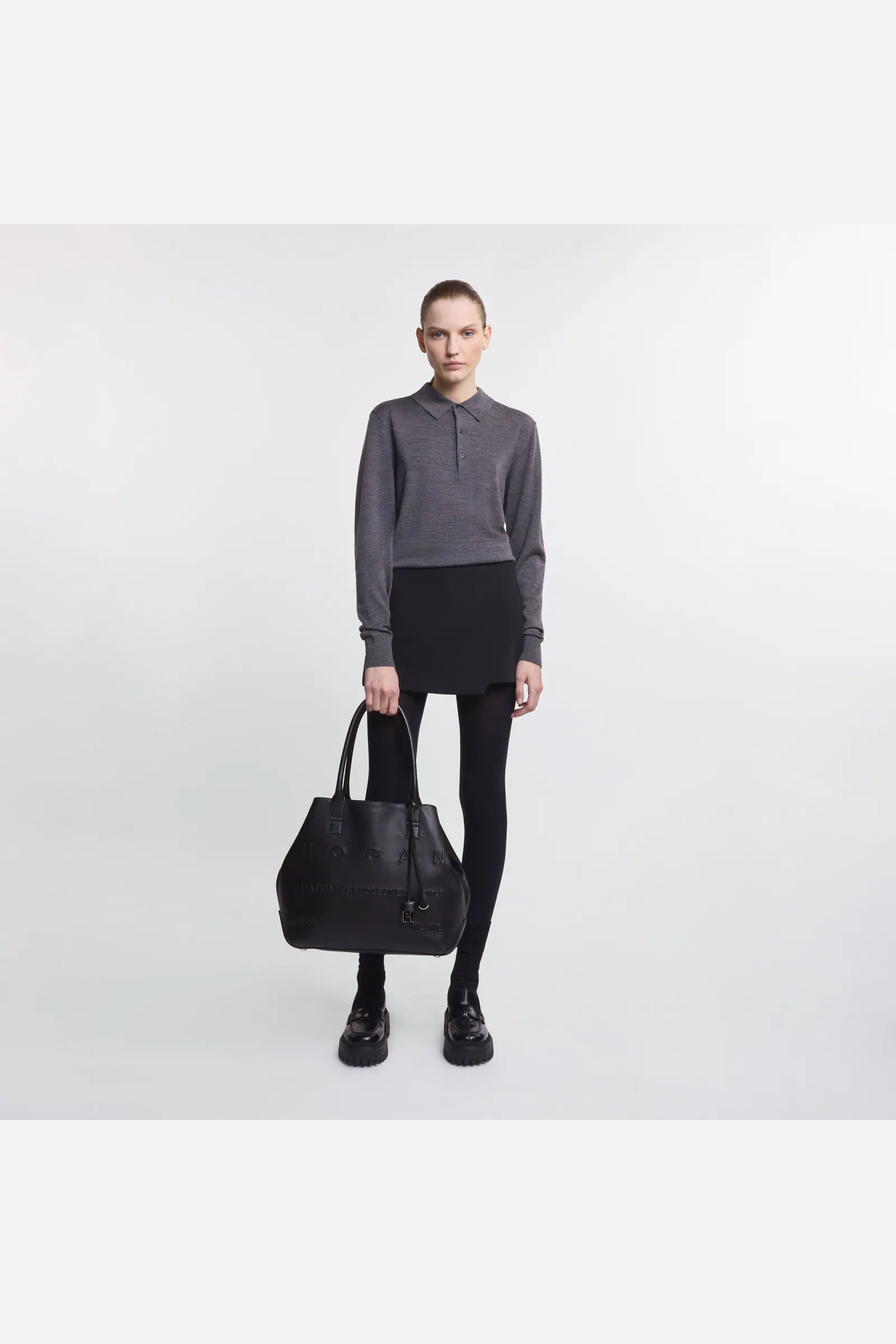 Hogan Shopping Media Pelle Nero Donna-8