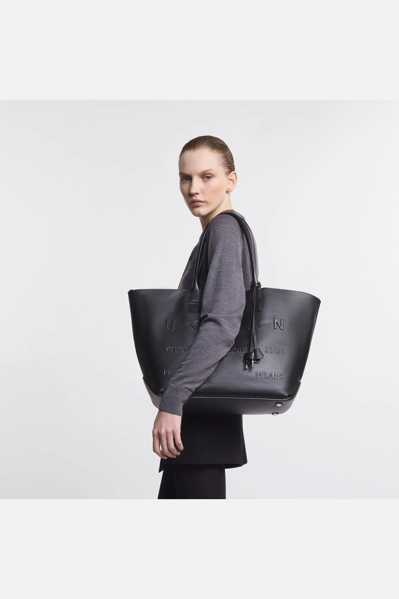 Hogan Shopping Media Pelle Nero Donna-9
