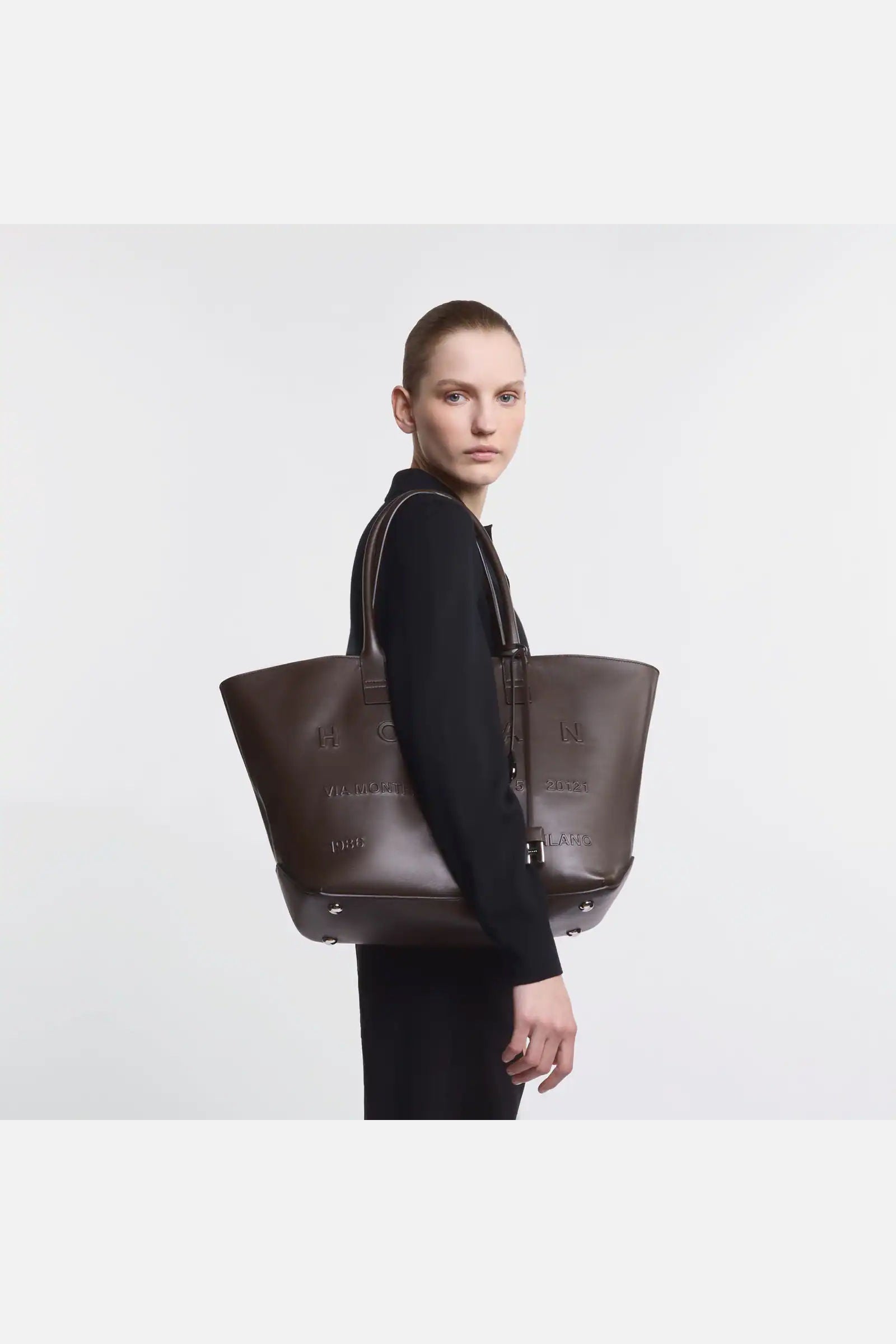 Hogan Shopping Media Pelle Testa di moro Donna-9
