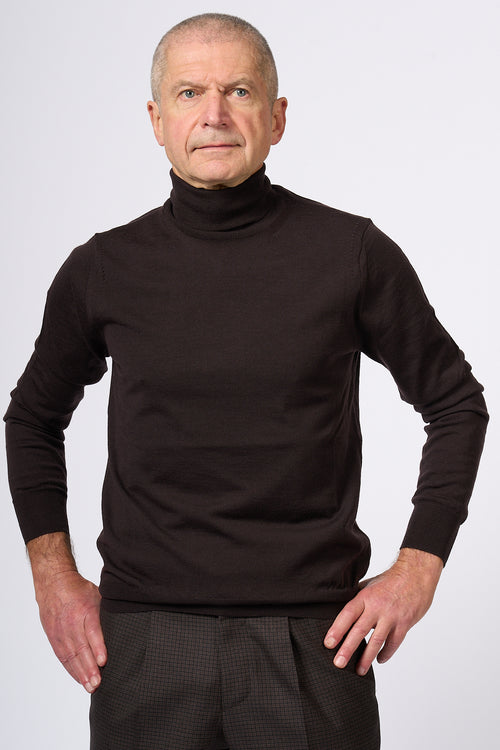 Hosio Extrafine Dark Brown Turtleneck Men