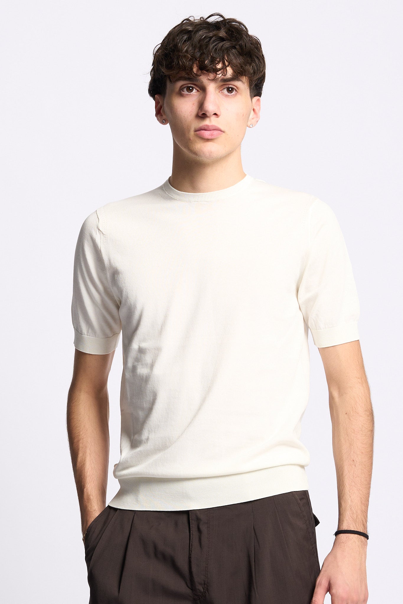 Hosio Maglia Manica Corta Avorio Uomo-3