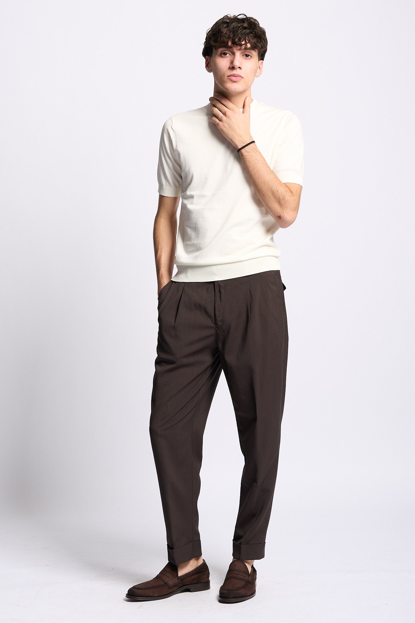 Hosio Maglia Manica Corta Avorio Uomo-5