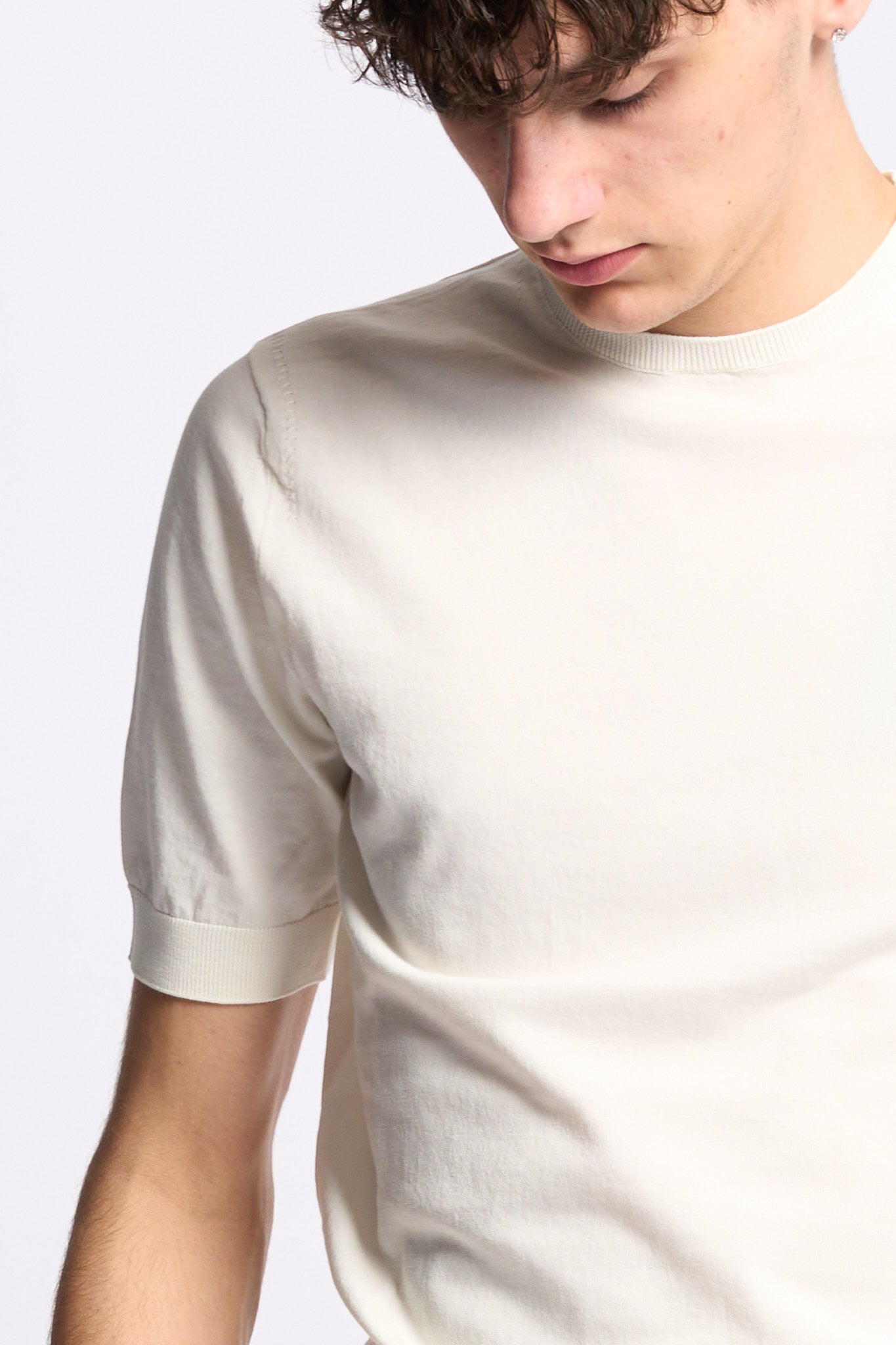 Hosio Maglia Manica Corta Avorio Uomo-6