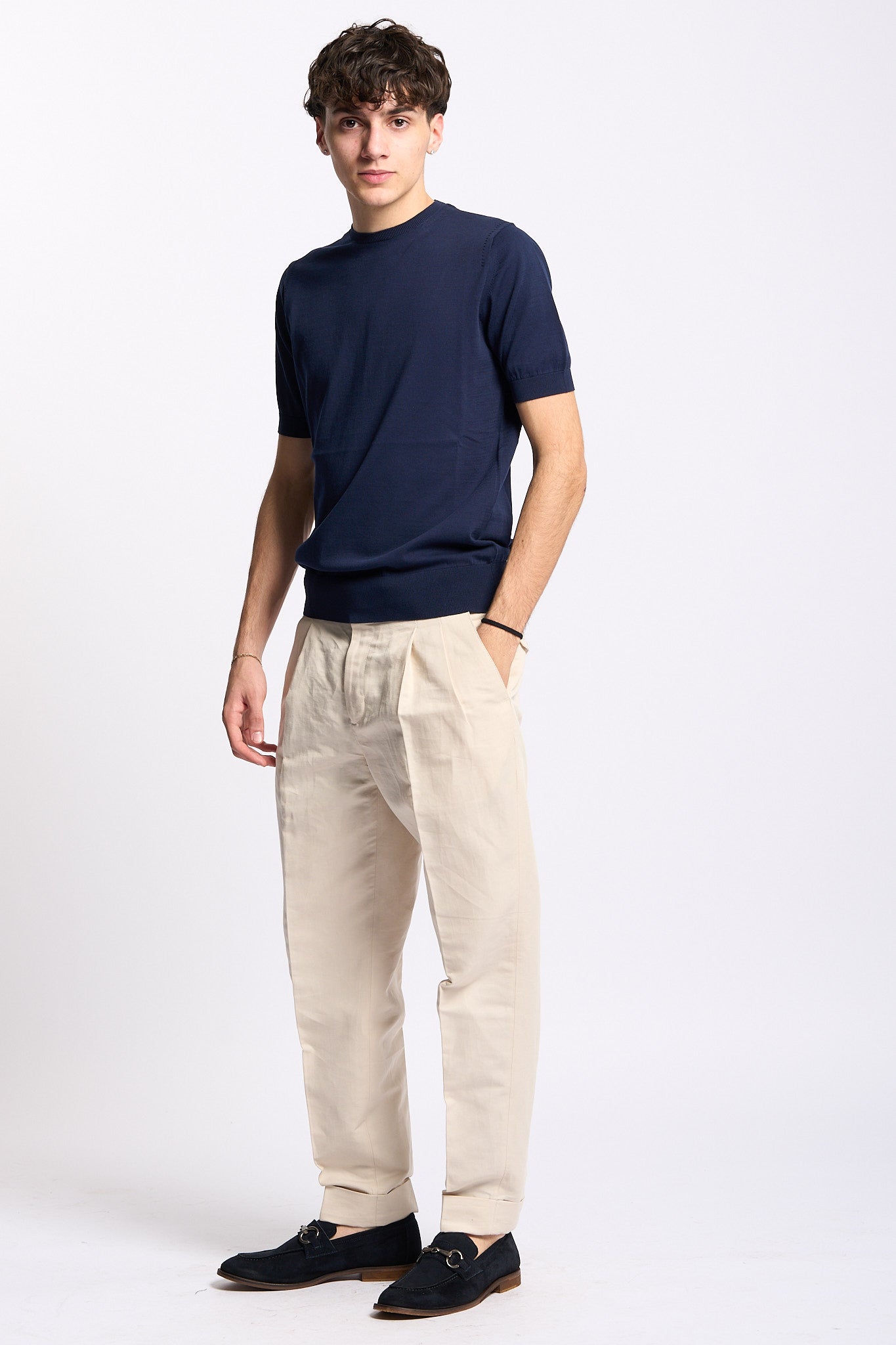 Hosio Maglia Manica Corta Blu Aperto Uomo-6
