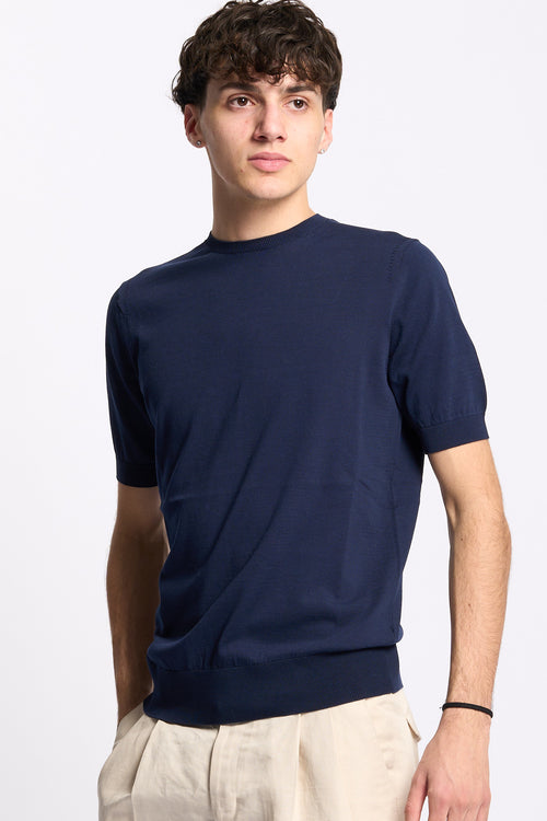 Hosio Maglia Manica Corta Blu Aperto Uomo