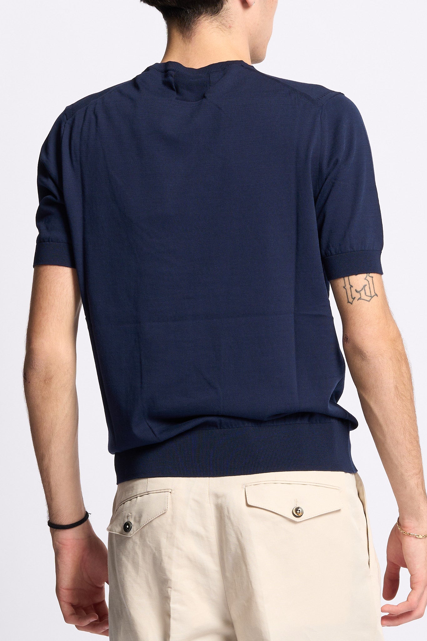 Hosio Maglia Manica Corta Blu Aperto Uomo-4