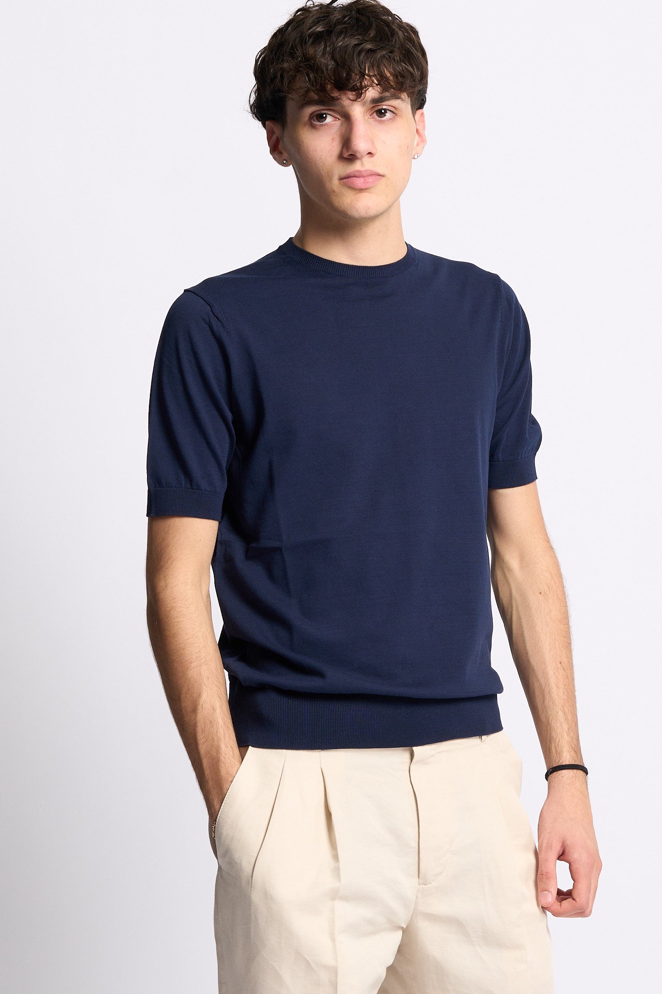 Hosio Maglia Manica Corta Blu Aperto Uomo-5