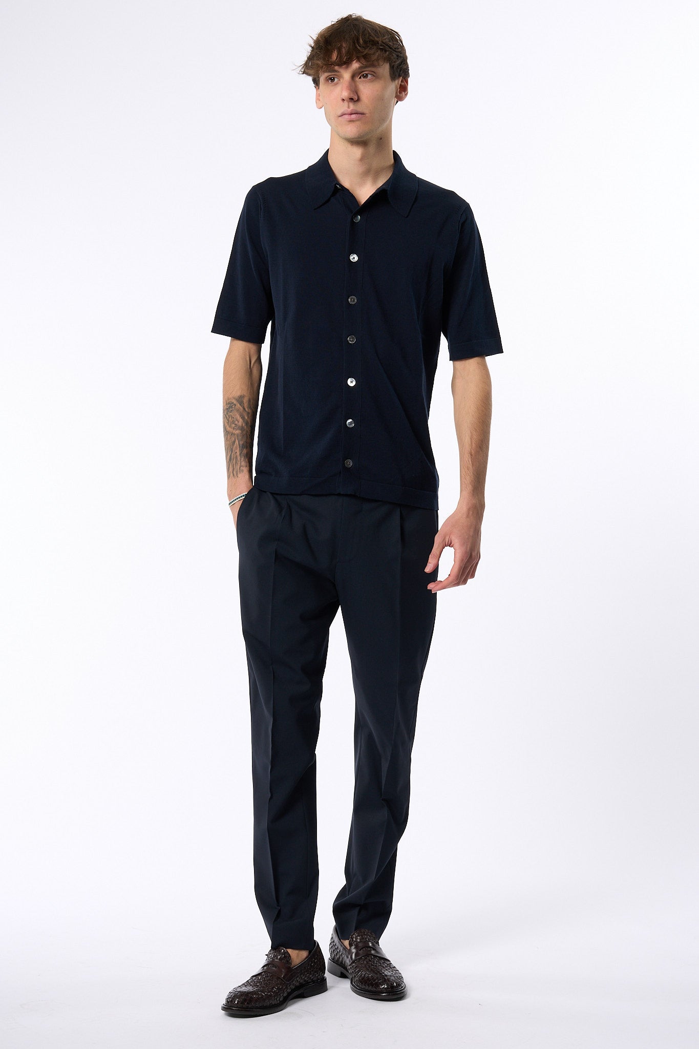 Hosio Polo Aperta in Maglia Blu Uomo-5