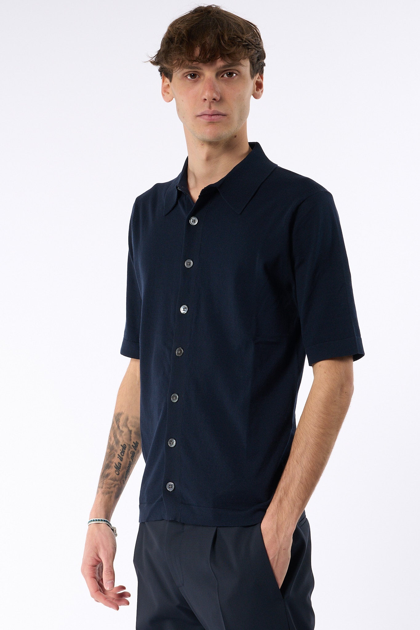 Hosio Polo Aperta in Maglia Blu Uomo-1